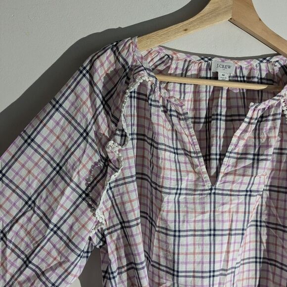 J. Crew Plaid Ruffle Trim Peasant Blouse Top Women's Size Medium - Picture 4 of 6